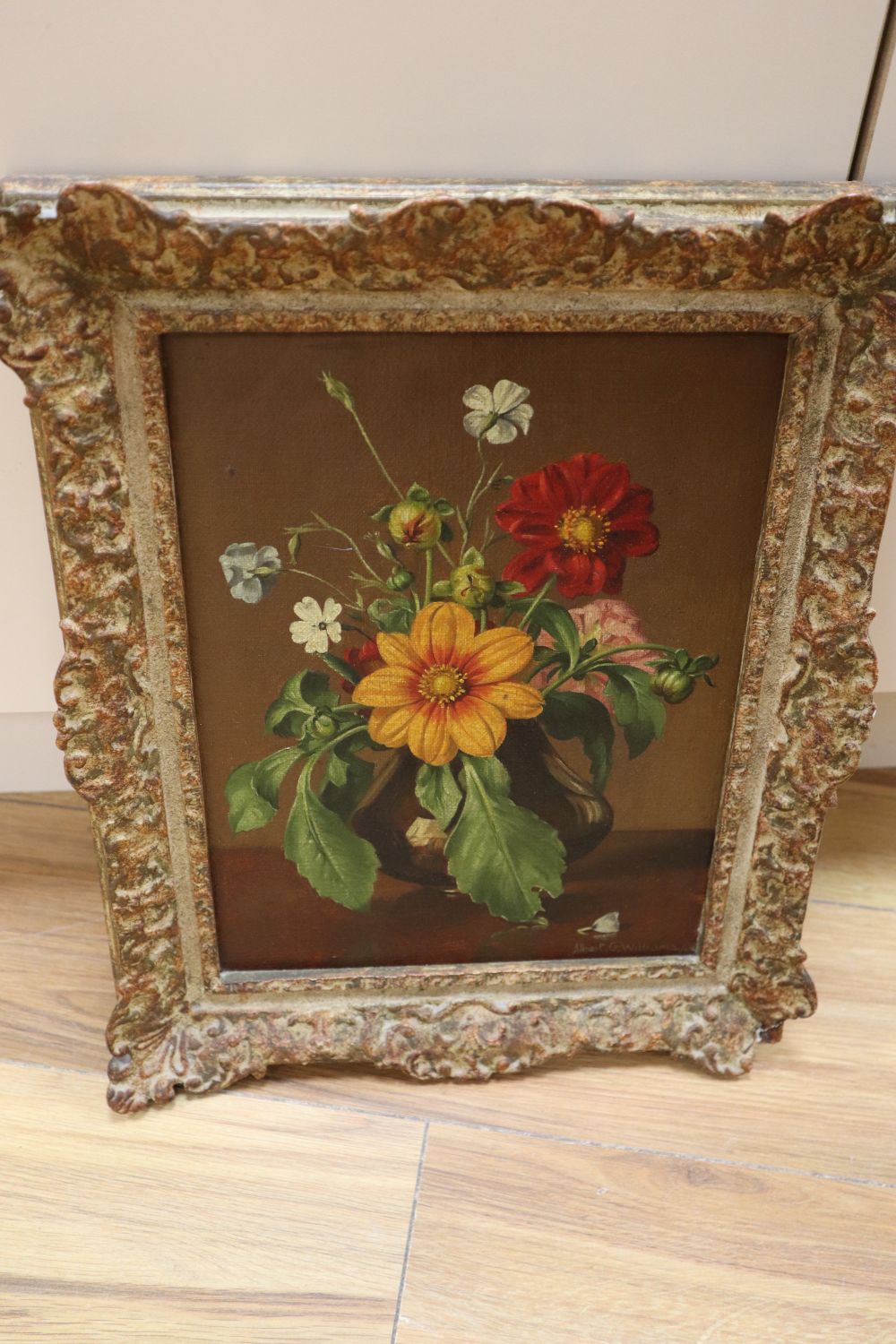 Albert G. Williams, oil on canvas, Still life of flowers in a vase, signed, 30 x 22cm